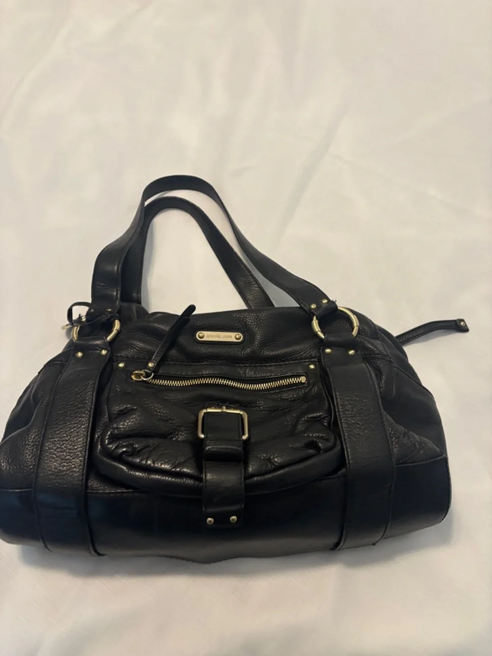 VTG Michael Kors Black Pebble Leather Shoulder Satchel w/Gold accents pockets - Picture 2 of 11